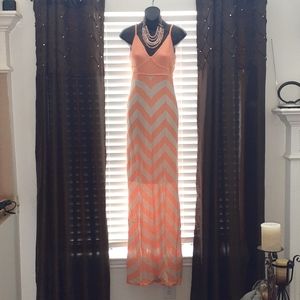 Peach and cream Chevron print Maxi dress